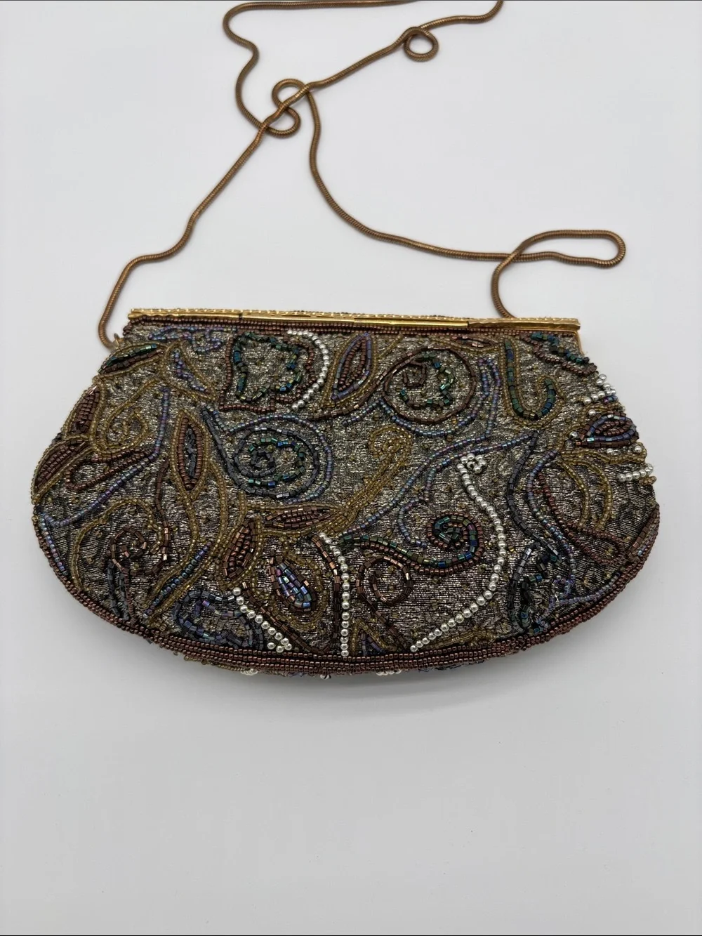 Vintage Carla Marchi Iridescent Beaded Fold Over Clutch Shoulder Bag BLEMISH